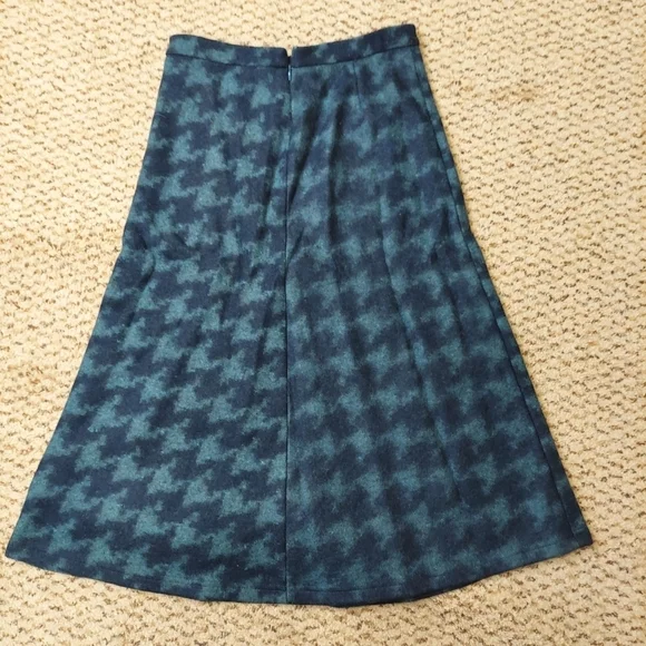 VTG Free People Houndstooth Wool Blend A-Line Midi Skirt Blue Sz 5 Made in USA - Picture 6 of 10
